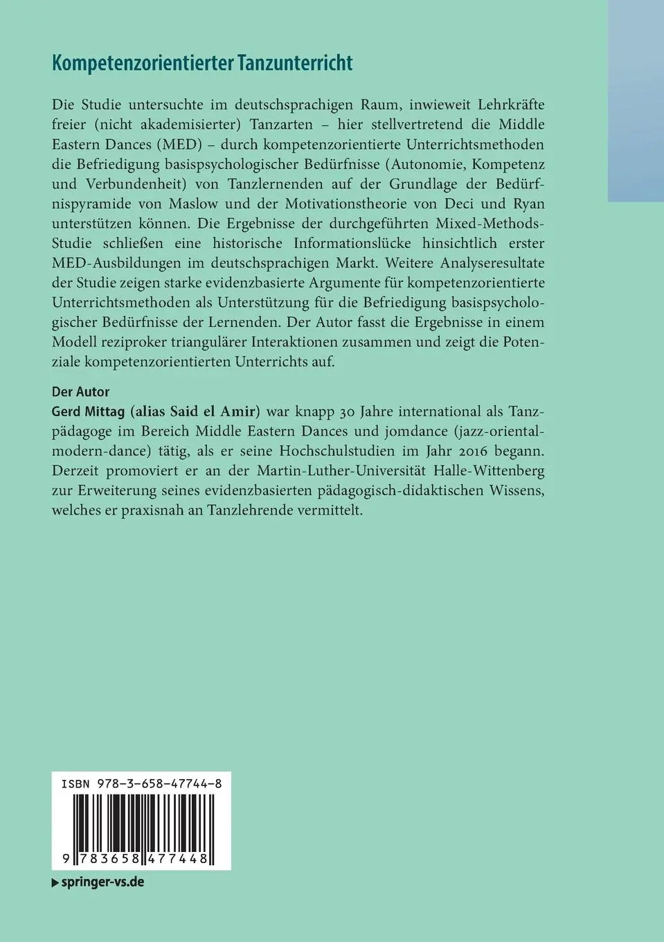 Rückseite: 9783658477448 | Kompetenzorientierter Tanzunterricht | Berufspädagogische Aspekte