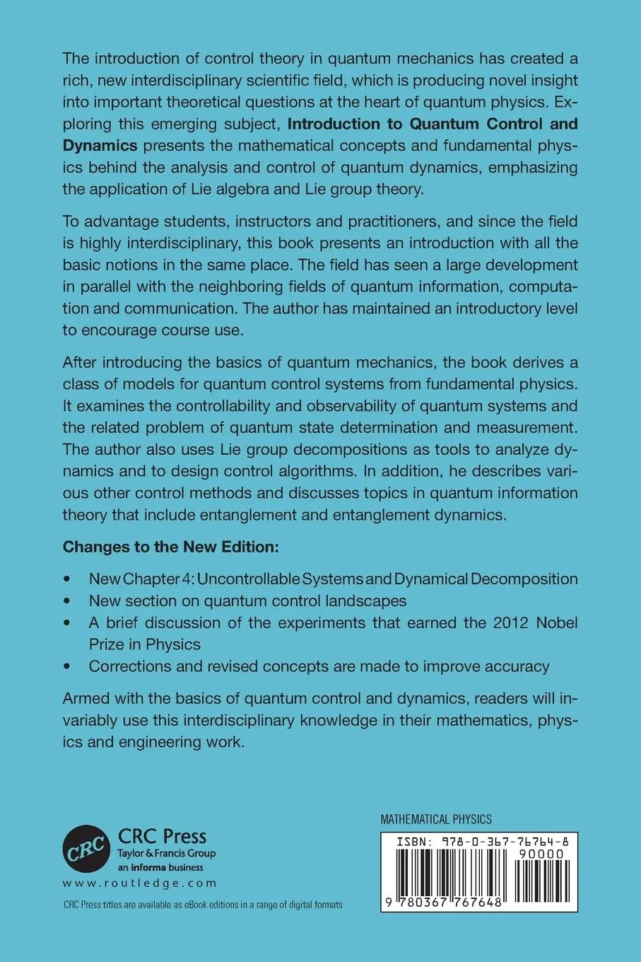 Rückseite: 9780367767648 | Introduction to Quantum Control and Dynamics | Domenico D'Alessandro