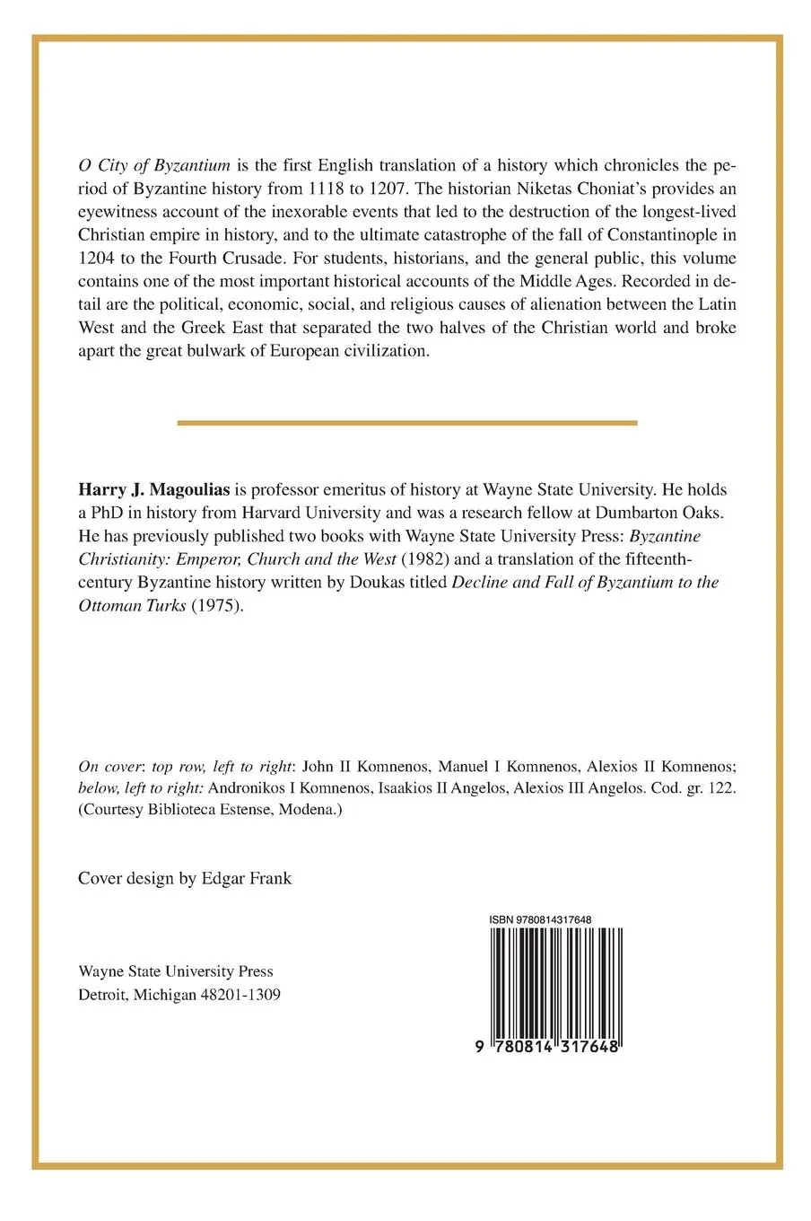 Rückseite: 9780814317648 | O City of Byzantium | Annals of Niketas Choniates | Buch | Englisch