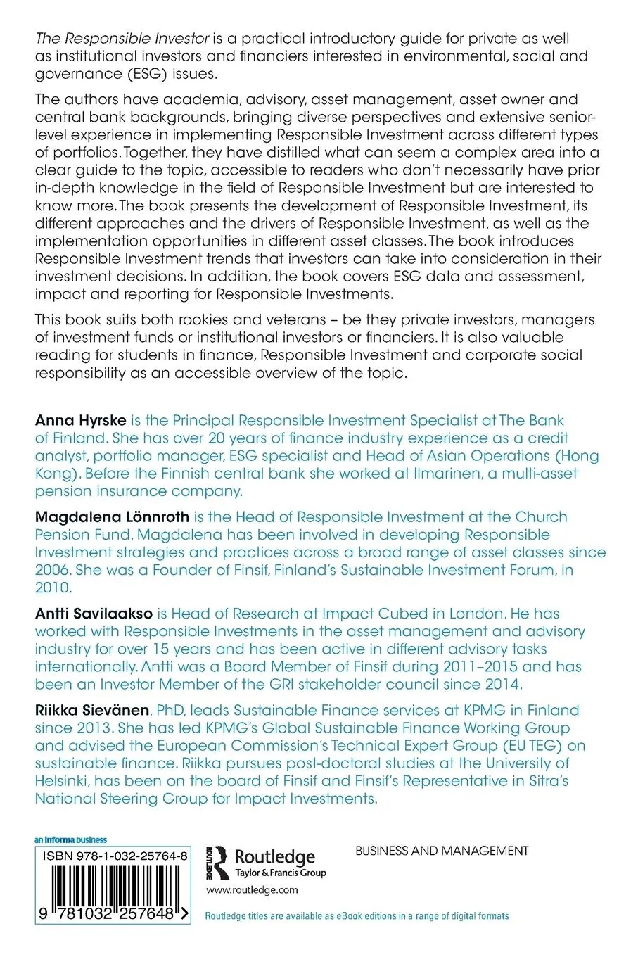 Rückseite: 9781032257648 | The Responsible Investor | Anna Hyrske (u. a.) | Taschenbuch | 2022