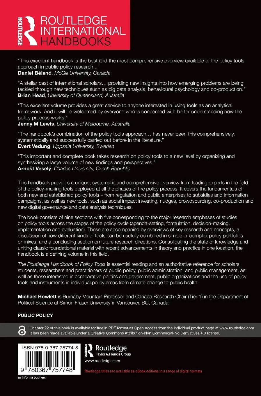 Rückseite: 9780367757748 | The Routledge Handbook of Policy Tools | Michael Howlett | Buch | 2022