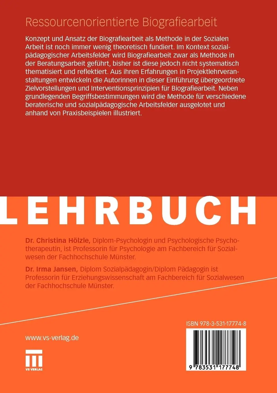 Rückseite: 9783531177748 | Ressourcenorientierte Biografiearbeit | Irma Jansen (u. a.) | Buch