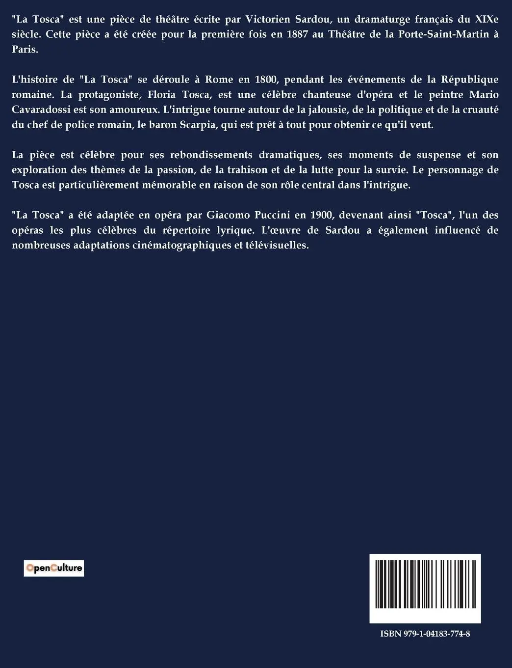 Rückseite: 9791041837748 | La Tosca | Victorien Sardou | Taschenbuch | Paperback | Französisch