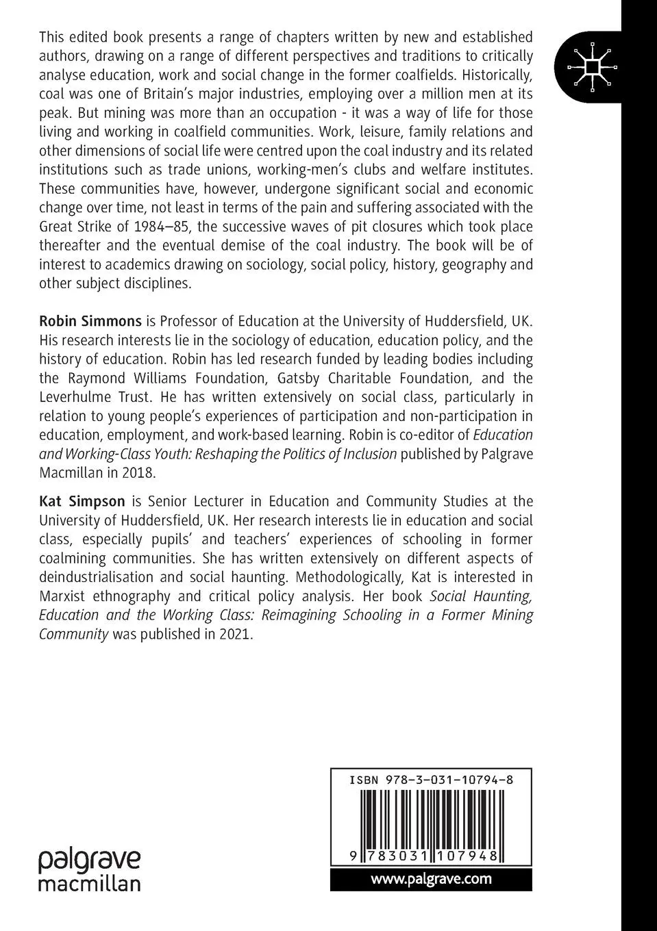 Rückseite: 9783031107948 | Education, Work and Social Change in Britain's Former Coalfield...