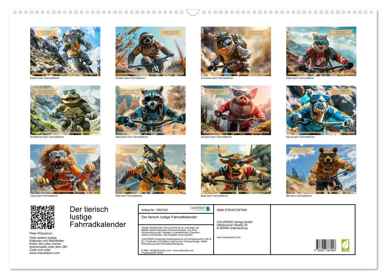 Bild: 9783457387948 | Der tierisch lustige Fahrradkalender (Wandkalender 2026 DIN A2...