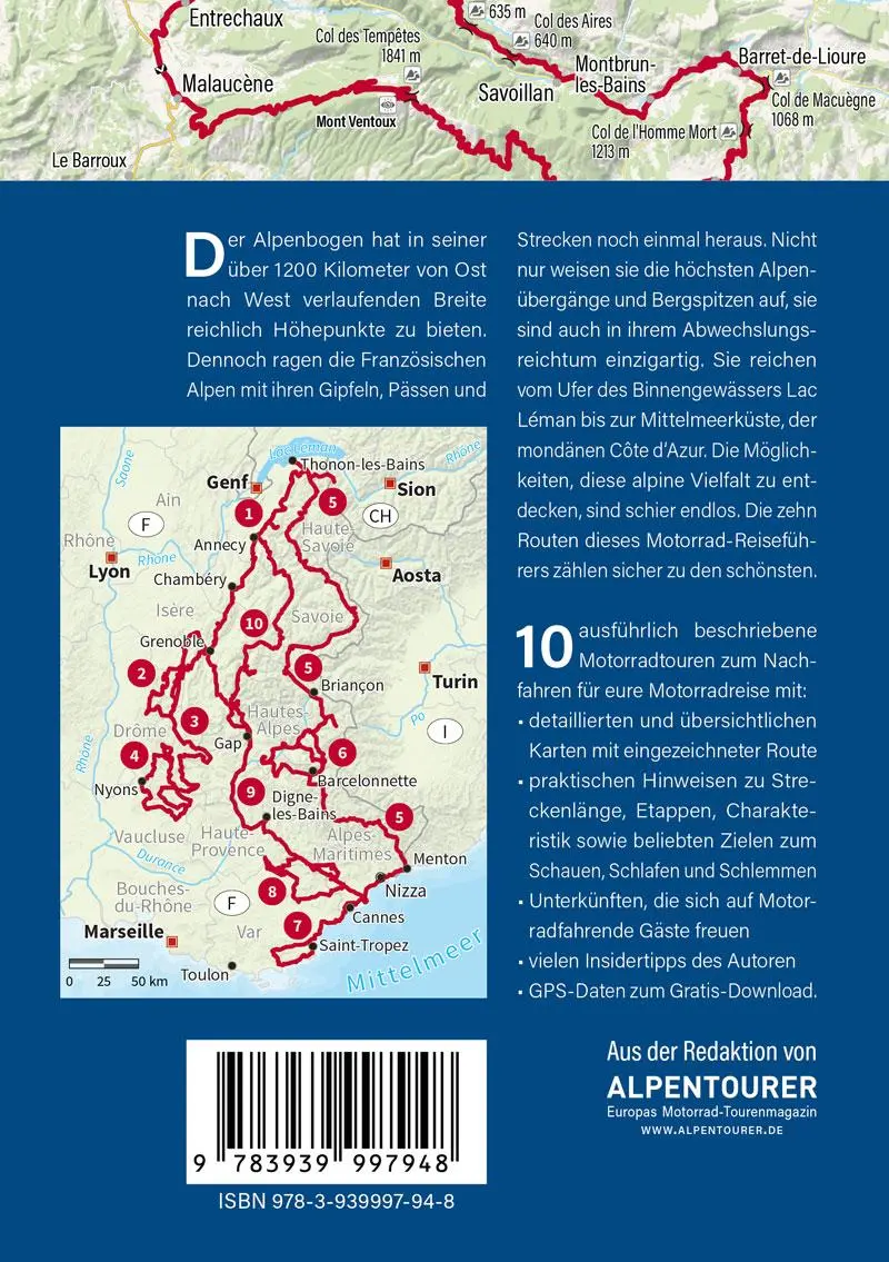 Rückseite: 9783939997948 | Französische Alpen | Die schönsten Motorrad-Touren | Fennel (u. a.)