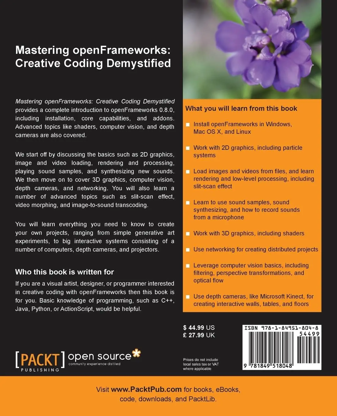 Rückseite: 9781849518048 | Mastering Openframeworks | Creative Coding Demystified | Yanc (u. a.)