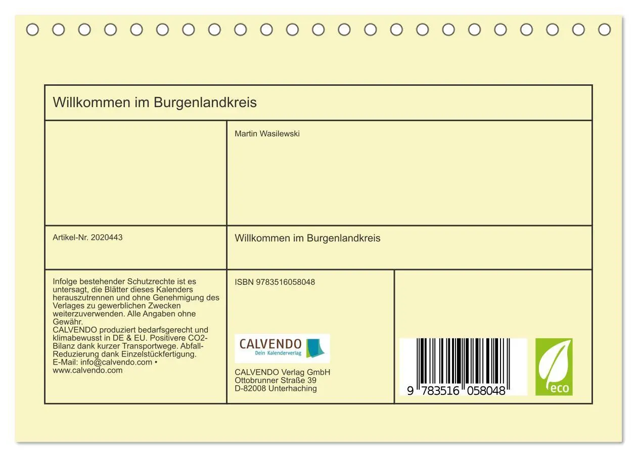 Bild: 9783516058048 | Willkommen im Burgenlandkreis (Tischkalender 2026 DIN A5 quer),...