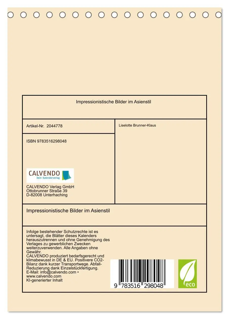 Bild: 9783516298048 | Impressionistische Bilder im Asienstil (Tischkalender 2026 DIN A5...