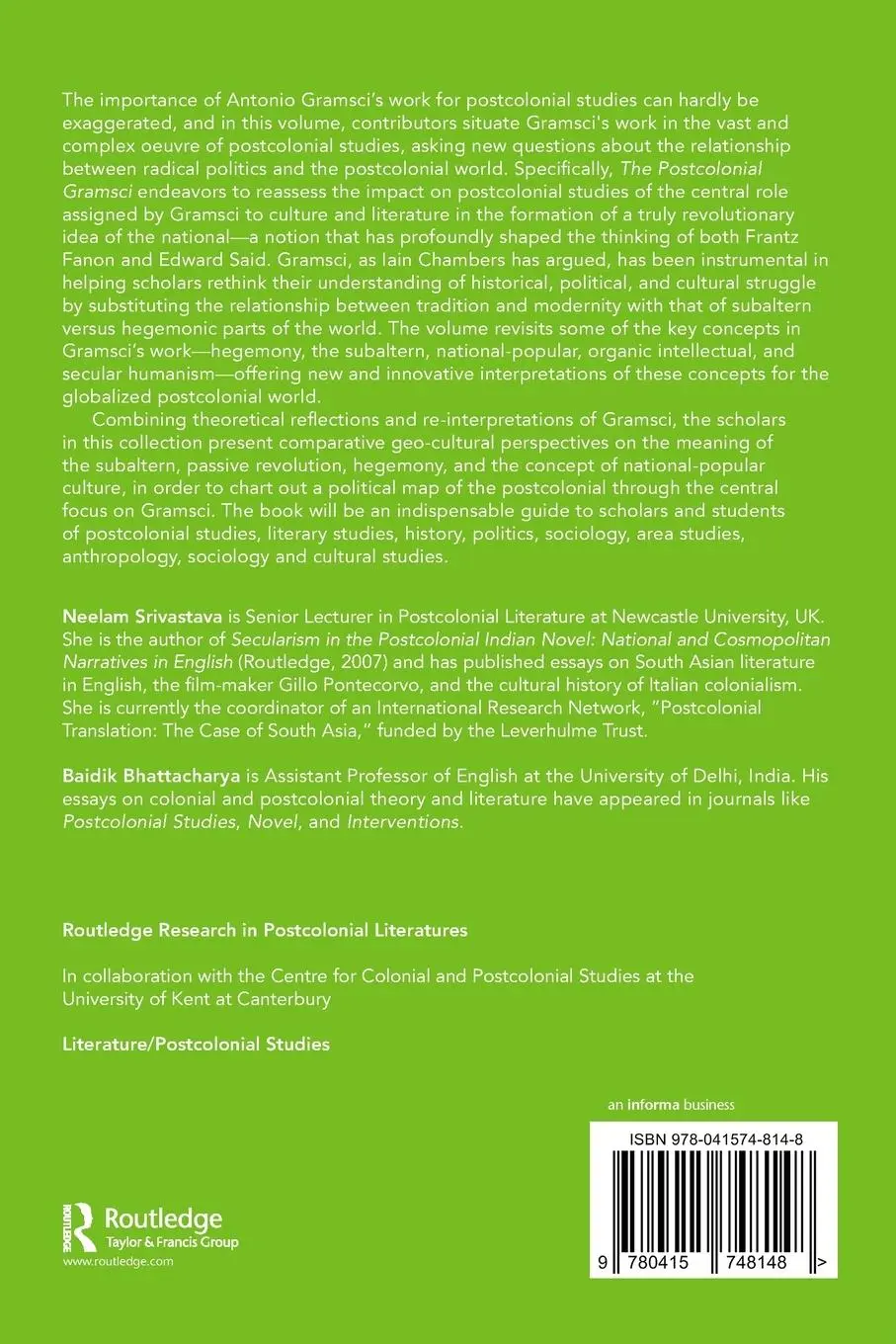 Rückseite: 9780415748148 | The Postcolonial Gramsci | Neelam Srivastava (u. a.) | Taschenbuch