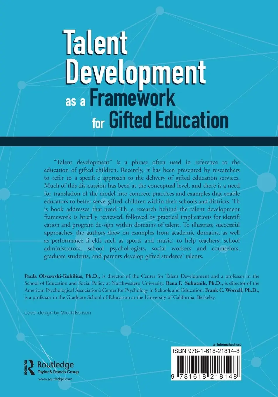 Rückseite: 9781618218148 | Talent Development as a Framework for Gifted Education | Taschenbuch