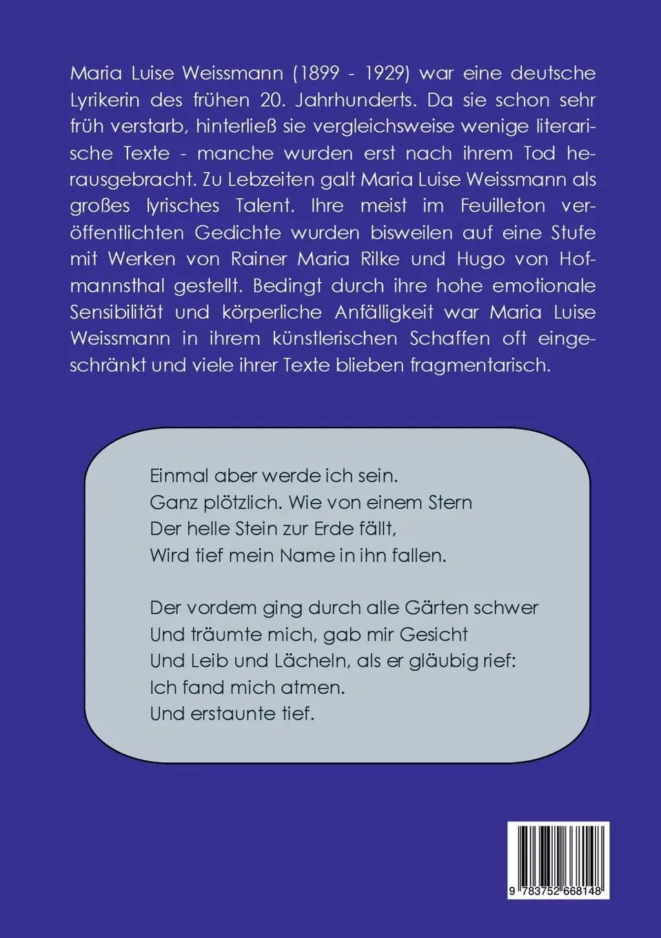 Rückseite: 9783752668148 | Traum treibt mich um | Maria Luise Weissmann | Taschenbuch | 80 S.