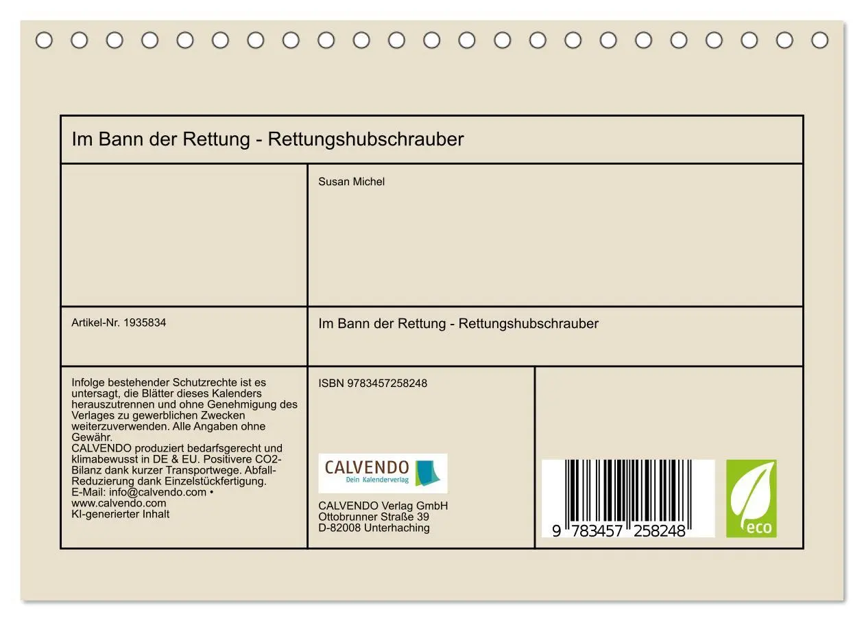 Bild: 9783457258248 | Im Bann der Rettung - Rettungshubschrauber (Tischkalender 2026 DIN...