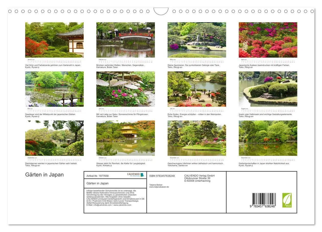 Bild: 9783457638248 | Gärten in Japan (Wandkalender 2026 DIN A3 quer), CALVENDO...
