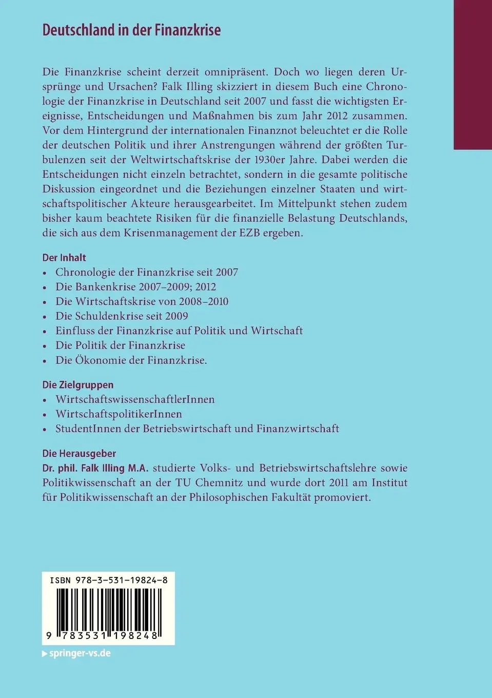 Rückseite: 9783531198248 | Deutschland in der Finanzkrise | Falk Illing | Taschenbuch | Paperback