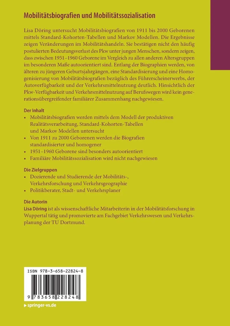 Rückseite: 9783658228248 | Mobilitätsbiografien und Mobilitätssozialisation | Lisa Döring | Buch