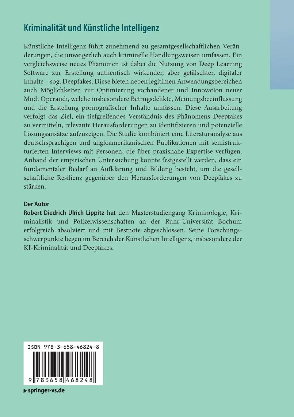 Rückseite: 9783658468248 | Kriminalität und Künstliche Intelligenz | Lippitz | Taschenbuch | xiii