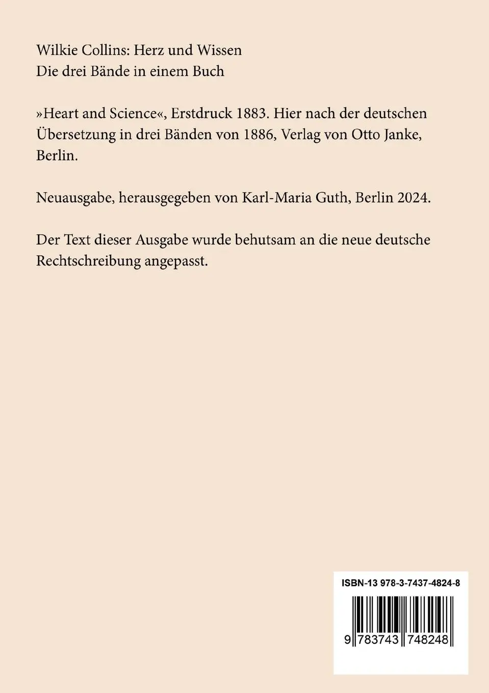 Rückseite: 9783743748248 | Herz und Wissen | Die drei Bände in einem Buch | Wilkie Collins | Buch