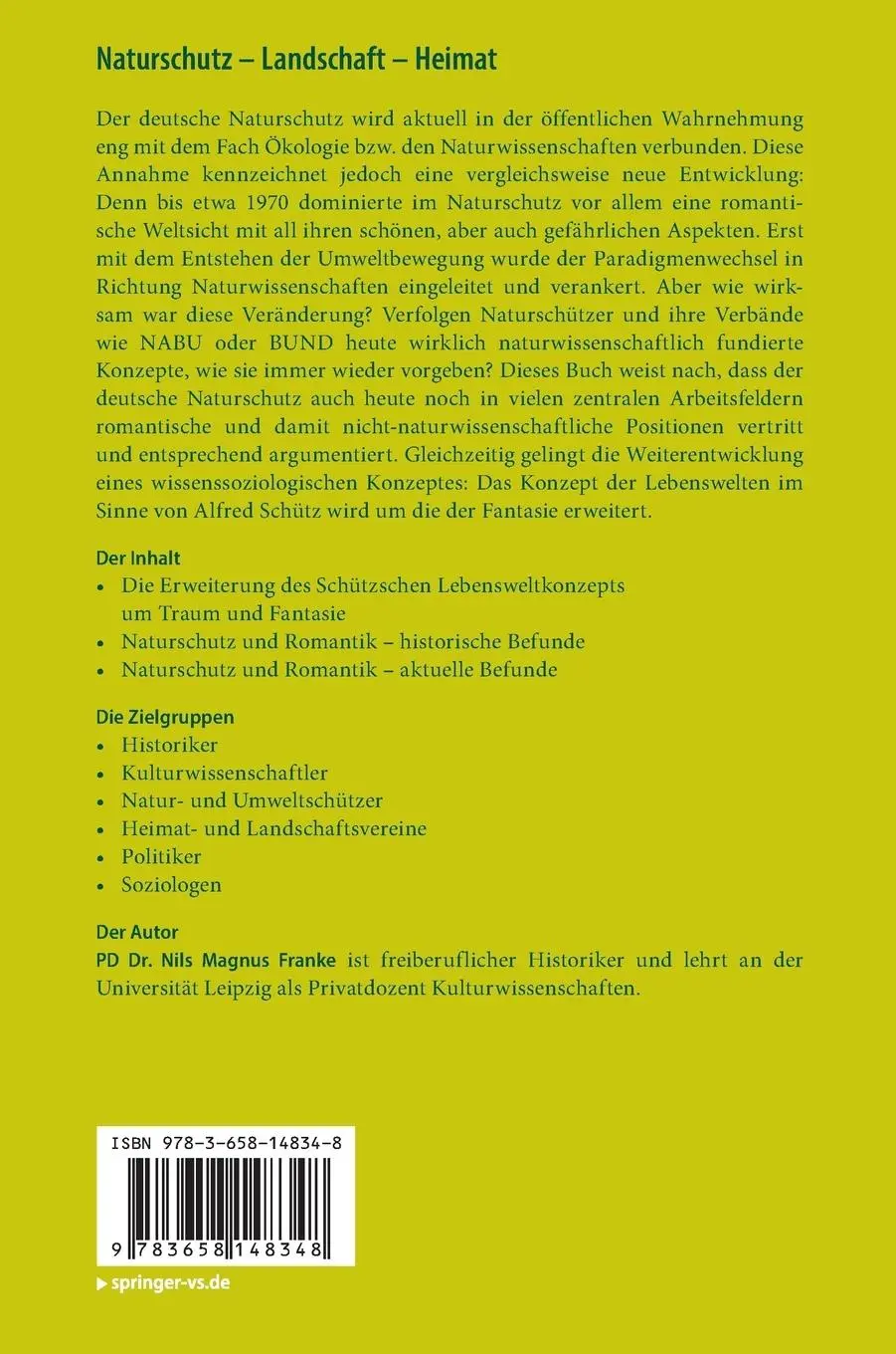 Rückseite: 9783658148348 | Naturschutz - Landschaft - Heimat | Nils Magnus Franke | Buch | xii