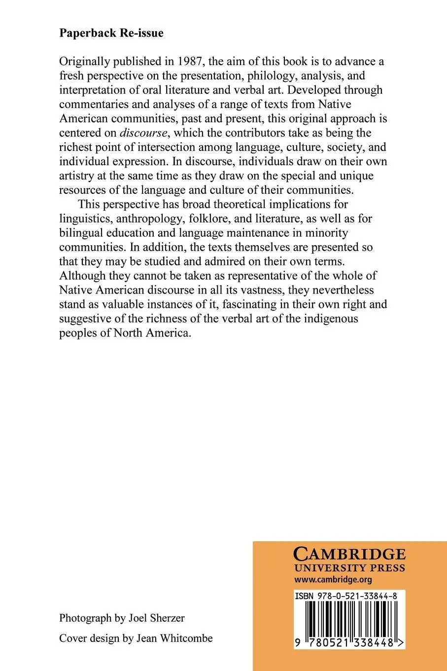 Rückseite: 9780521338448 | Native American Discourse | Poetics and Rhetoric | Sherzer | Buch