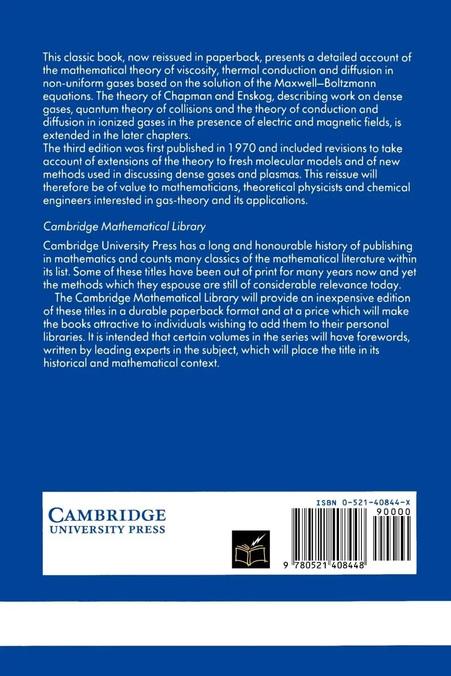 Rückseite: 9780521408448 | The Mathematical Theory of Non-Uniform Gases | Sydney Chapman (u. a.)