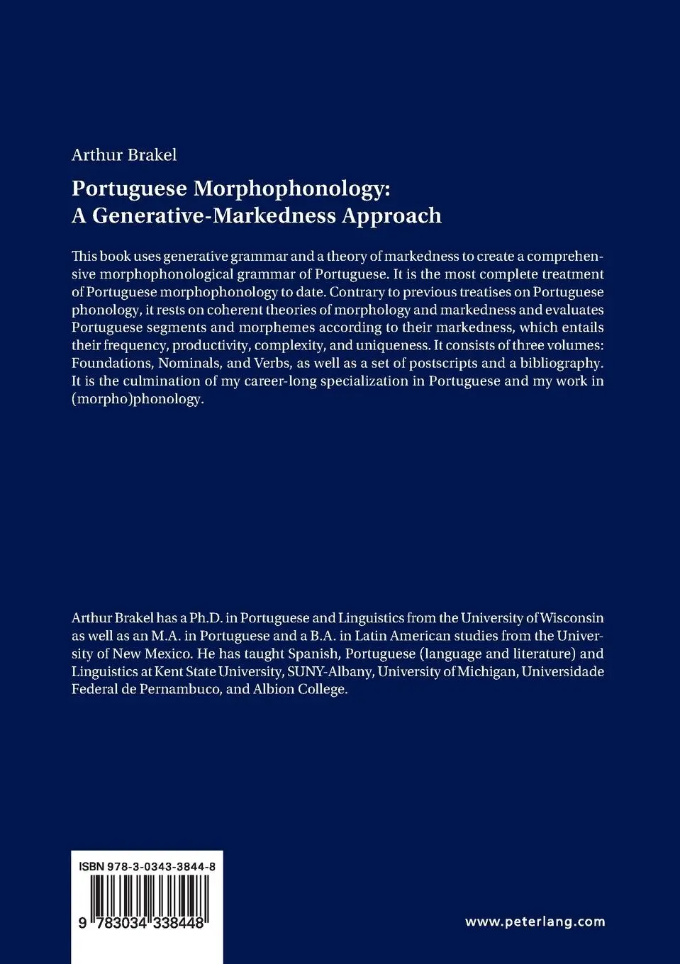 Rückseite: 9783034338448 | Portuguese Morphophonology: A Generative-Markedness Approach | Brakel