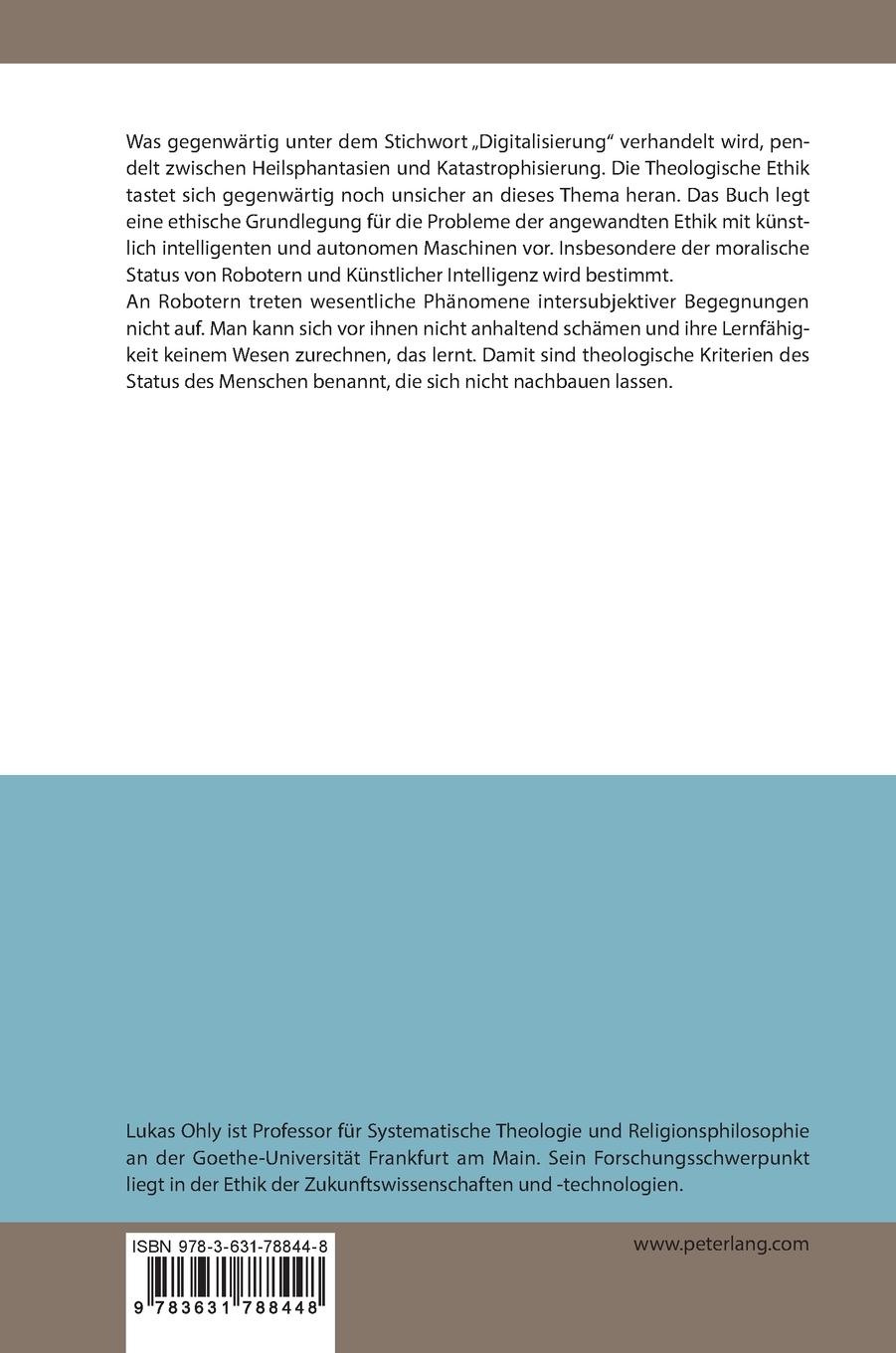 Rückseite: 9783631788448 | Ethik der Robotik und der Künstlichen Intelligenz | Lukas Ohly | Buch