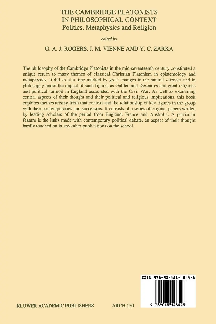 Rückseite: 9789048148448 | The Cambridge Platonists in Philosophical Context | Rogers (u. a.)