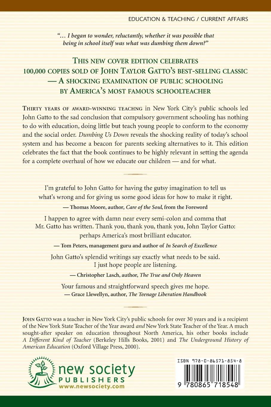 Rückseite: 9780865718548 | Dumbing Us Down - 25th Anniversary Edition | John Taylor Gatto | Buch