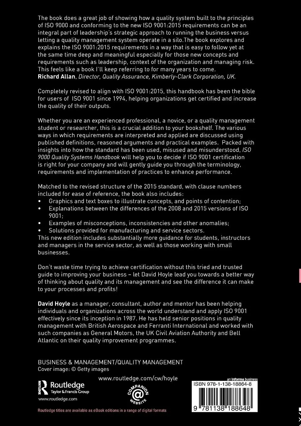 Rückseite: 9781138188648 | ISO 9000 Quality Systems Handbook-updated for the ISO 9001 | Hoyle