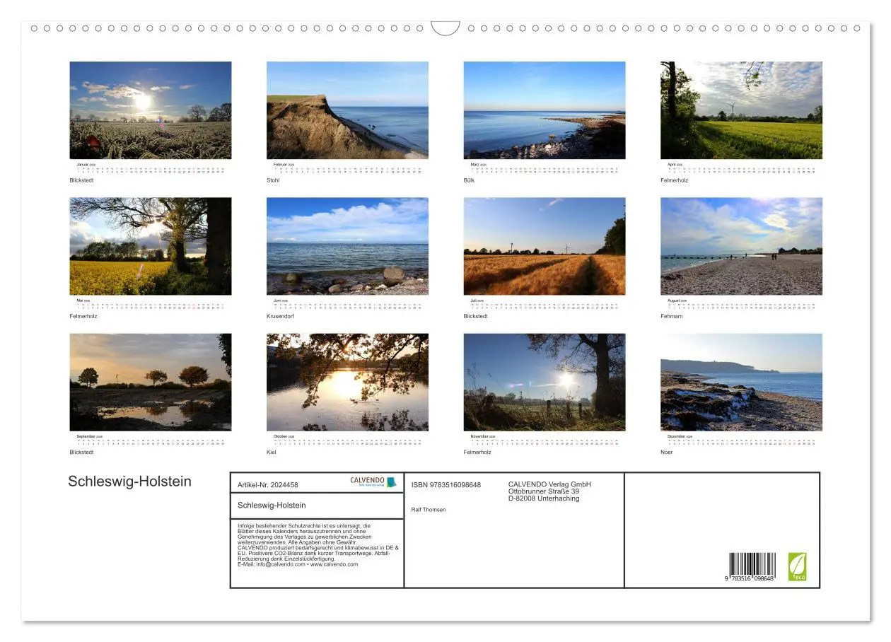 Bild: 9783516098648 | Schleswig-Holstein (Wandkalender 2026 DIN A2 quer), CALVENDO...