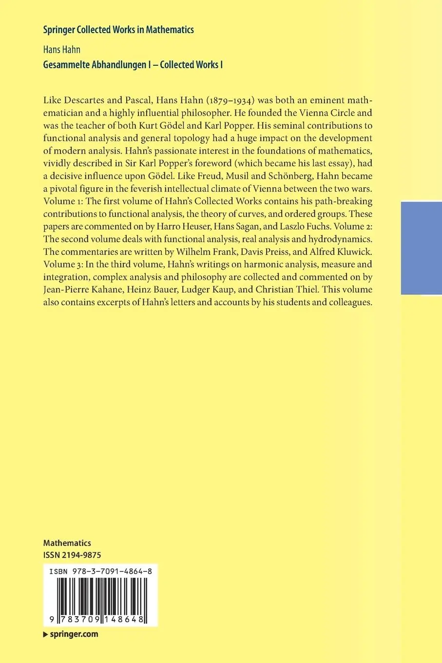 Rückseite: 9783709148648 | Gesammelte Abhandlungen I - Collected Works I | Hans Hahn | Buch | xii