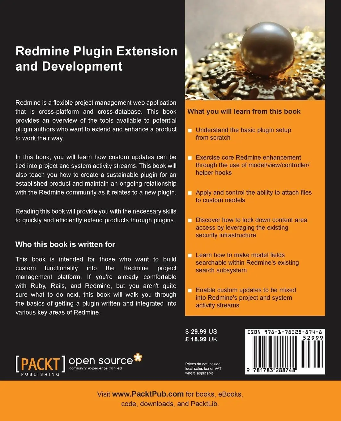 Rückseite: 9781783288748 | Redmine Plugin Extension and Development | Alex Bevilacqua | Buch