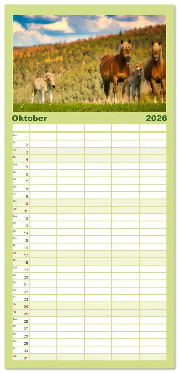Bild: 9783516608748 | Familienplaner 2026 - Haflinger im Thüringer Wald mit 5 Spalten...