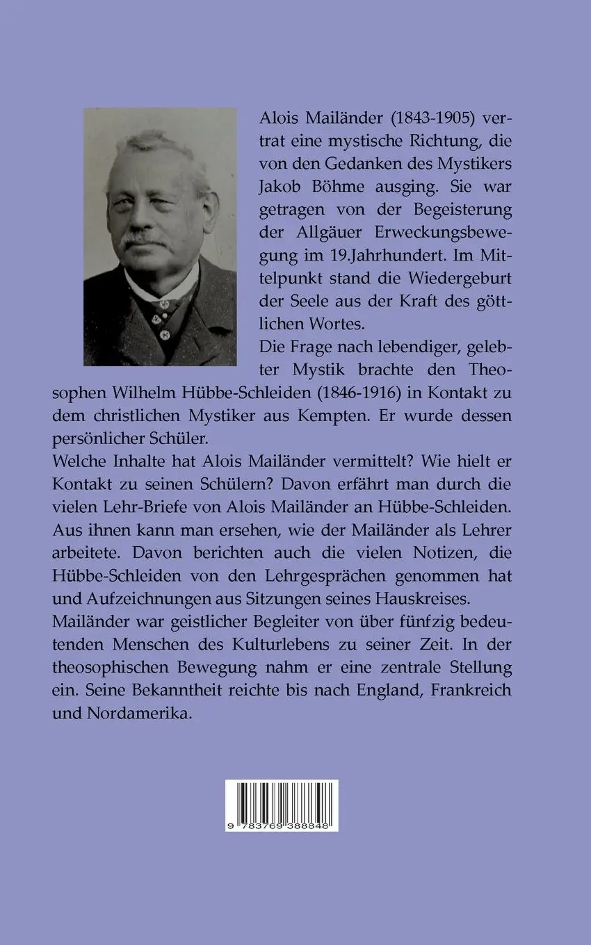 Rückseite: 9783769388848 | Alois Mailänder und der Theosoph Wilhelm Hübbe-Schleiden | Mailänder