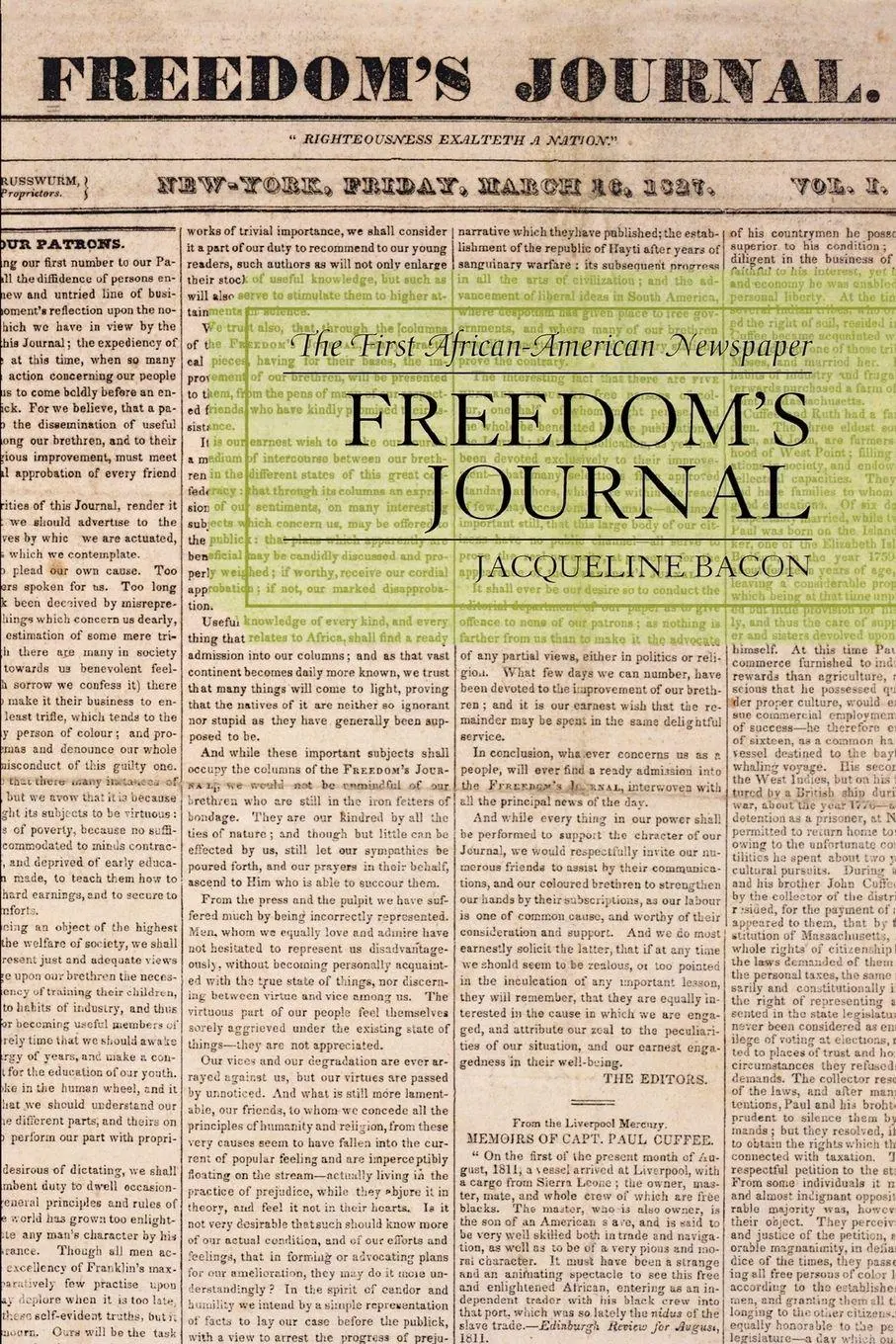 Cover: 9780739118948 | Freedom's Journal | The First African-American Newspaper | Bacon