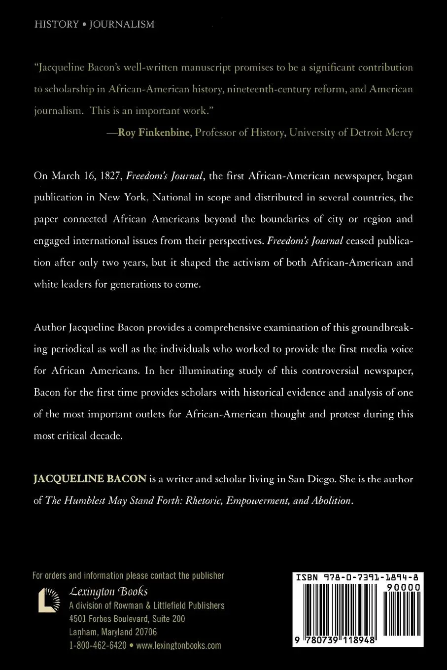 Rückseite: 9780739118948 | Freedom's Journal | The First African-American Newspaper | Bacon
