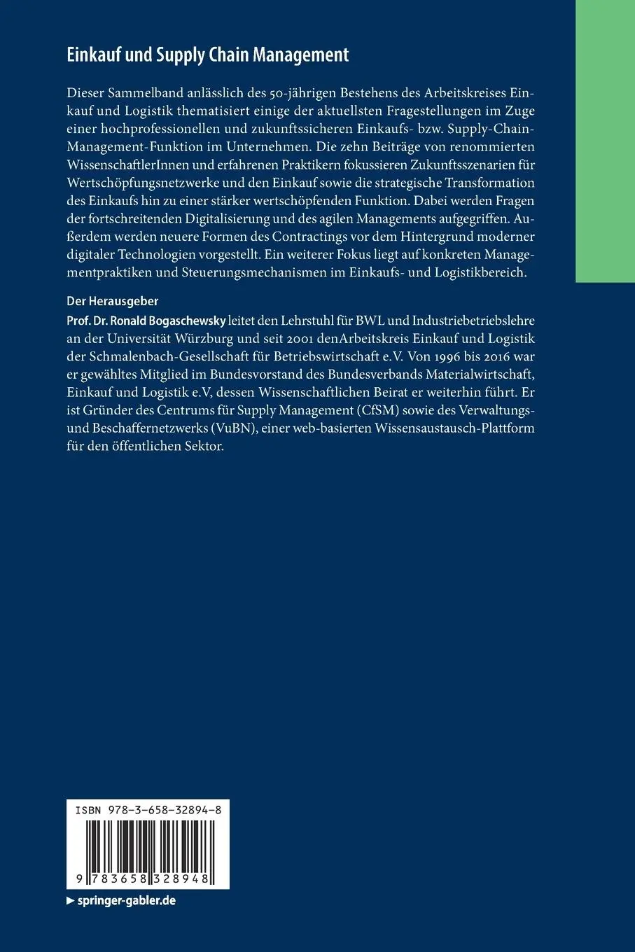 Rückseite: 9783658328948 | Einkauf und Supply Chain Management | Ronald Bogaschewsky | Buch