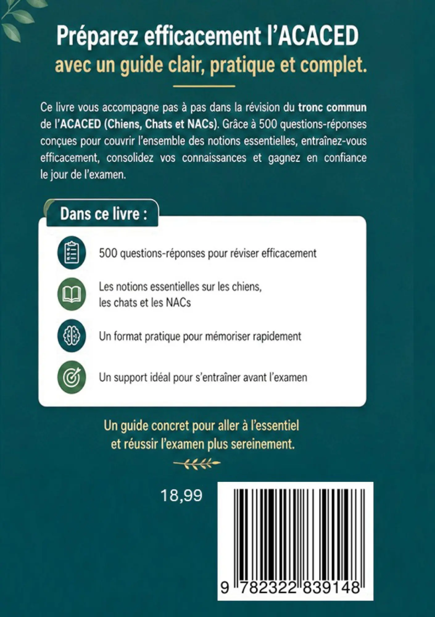 Rückseite: 9782322839148 | ACACED 500 Questions réponses | Tronc commun Chiens, Chats, NACs