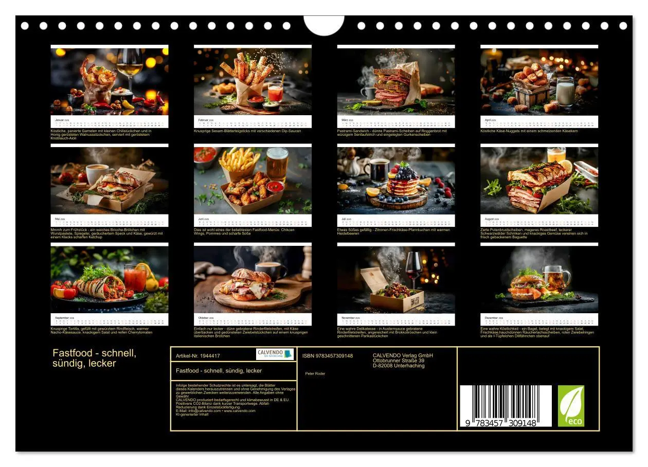 Bild: 9783457309148 | Fastfood - schnell, sündig, lecker (Wandkalender 2026 DIN A4 quer),...