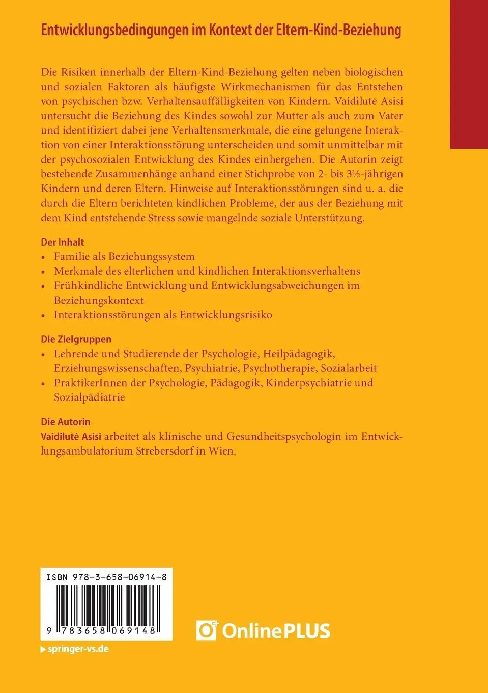 Rückseite: 9783658069148 | Entwicklungsbedingungen im Kontext der Eltern-Kind-Beziehung | Asisi