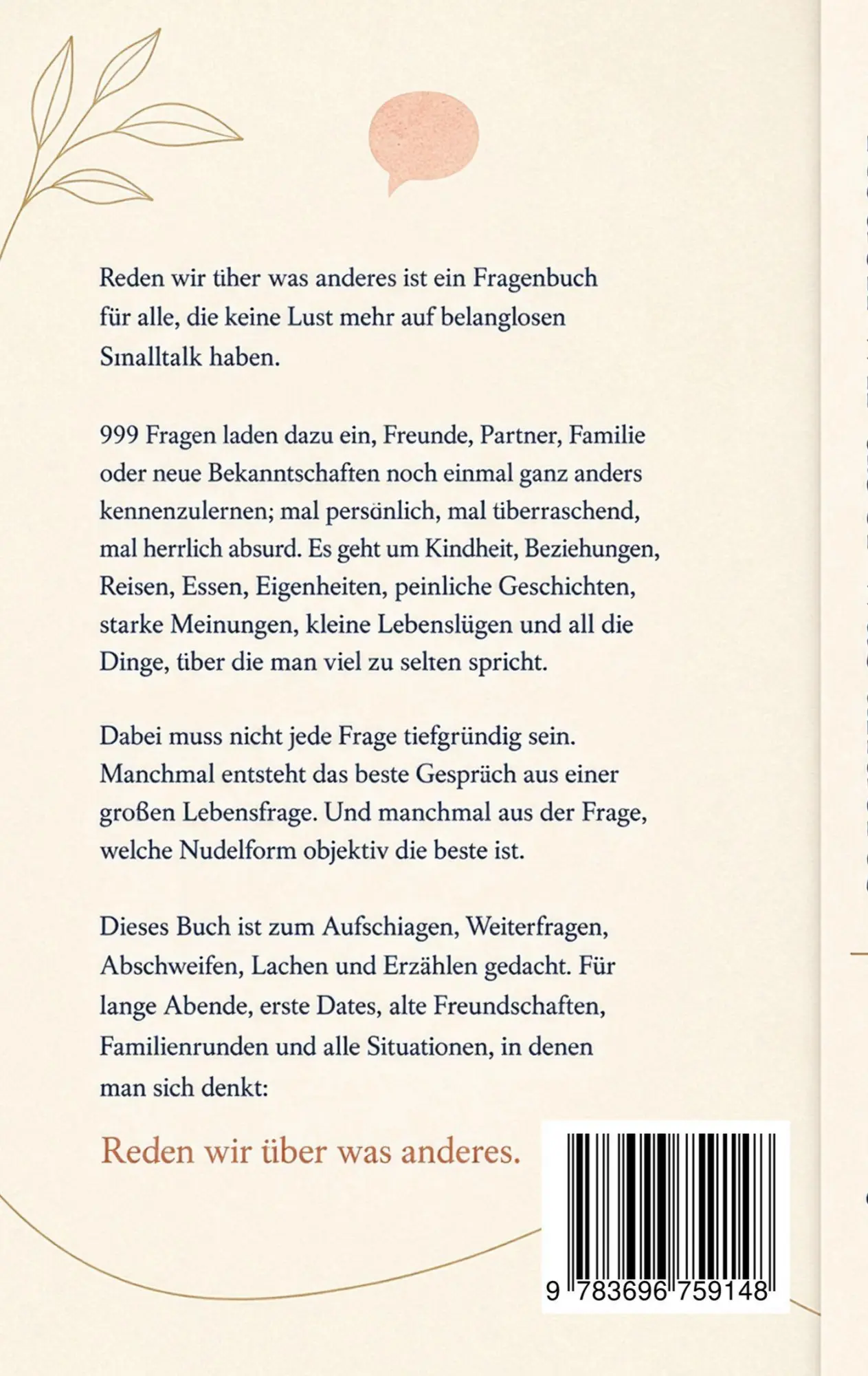 Rückseite: 9783696759148 | Reden wir über was anderes | 999 Fragen für bessere Gespräche | Berger