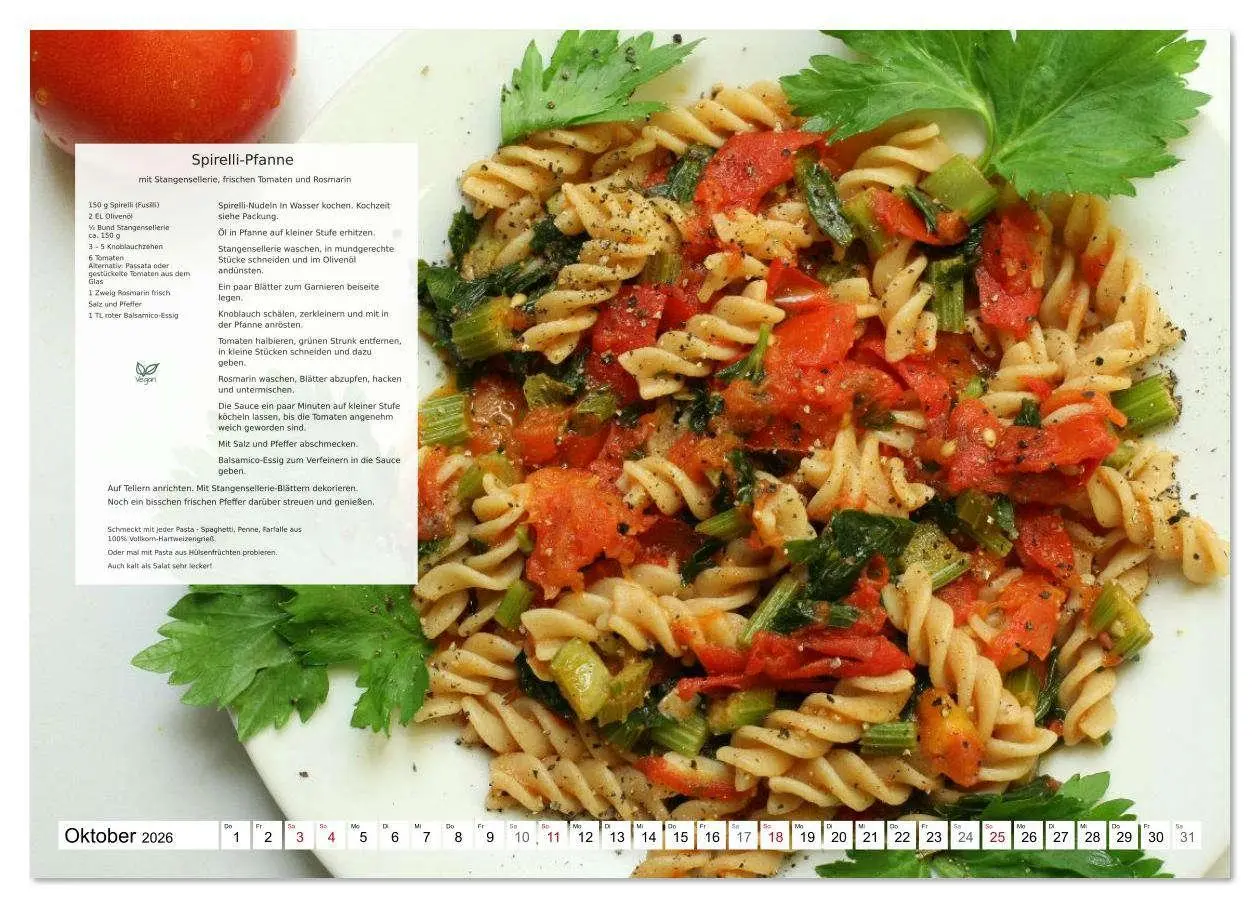 Bild: 9783516629248 | Pasta und Gemüse (hochwertiger Premium Wandkalender 2026 DIN A2...