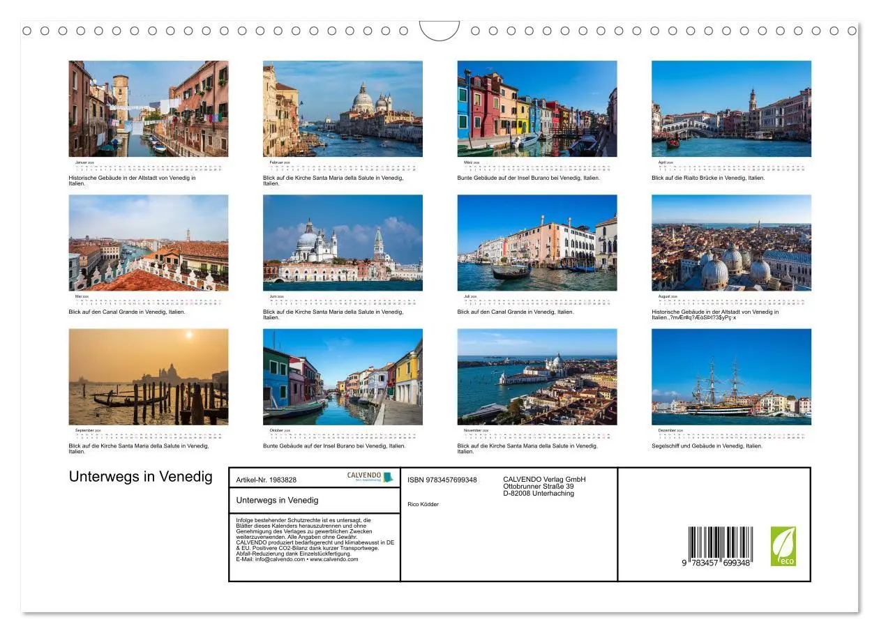 Bild: 9783457699348 | Unterwegs in Venedig (Wandkalender 2026 DIN A3 quer), CALVENDO...