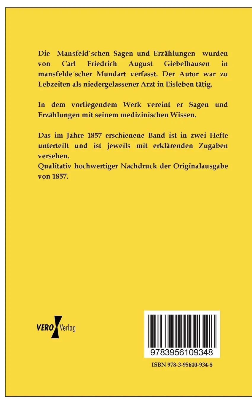 Rückseite: 9783956109348 | Mansfeldsche Sagen und Erzählungen | In Mansfeldscher Mundart erzählt