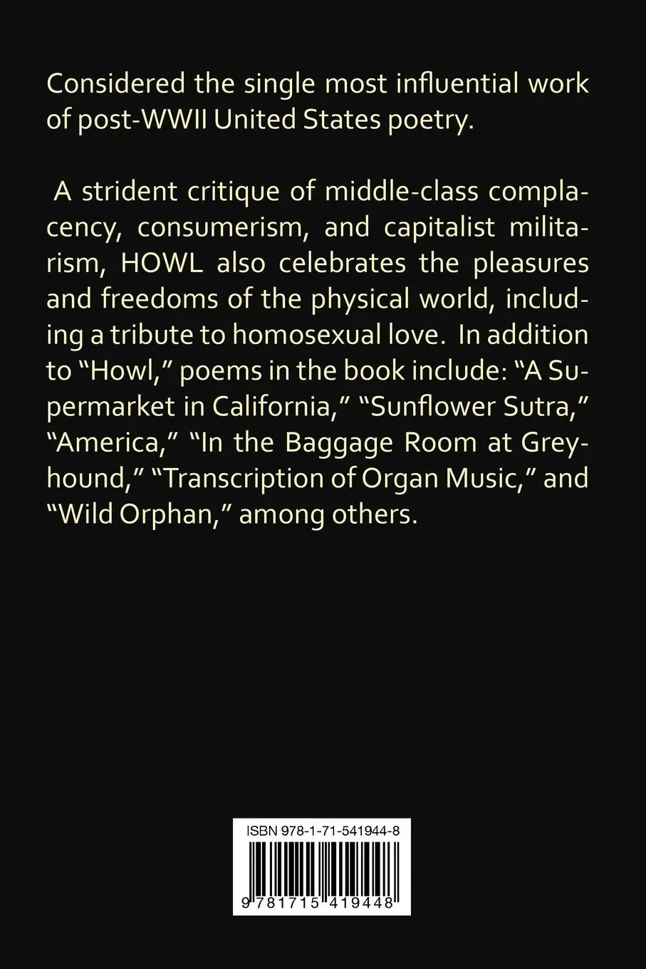 Rückseite: 9781715419448 | Howl and Other Poems | Allen Ginsberg | Taschenbuch | Englisch | 2026