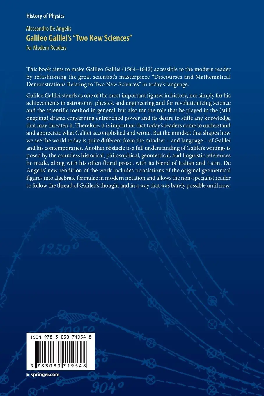 Rückseite: 9783030719548 | Galileo Galilei's "Two New Sciences" | for Modern Readers | Angelis