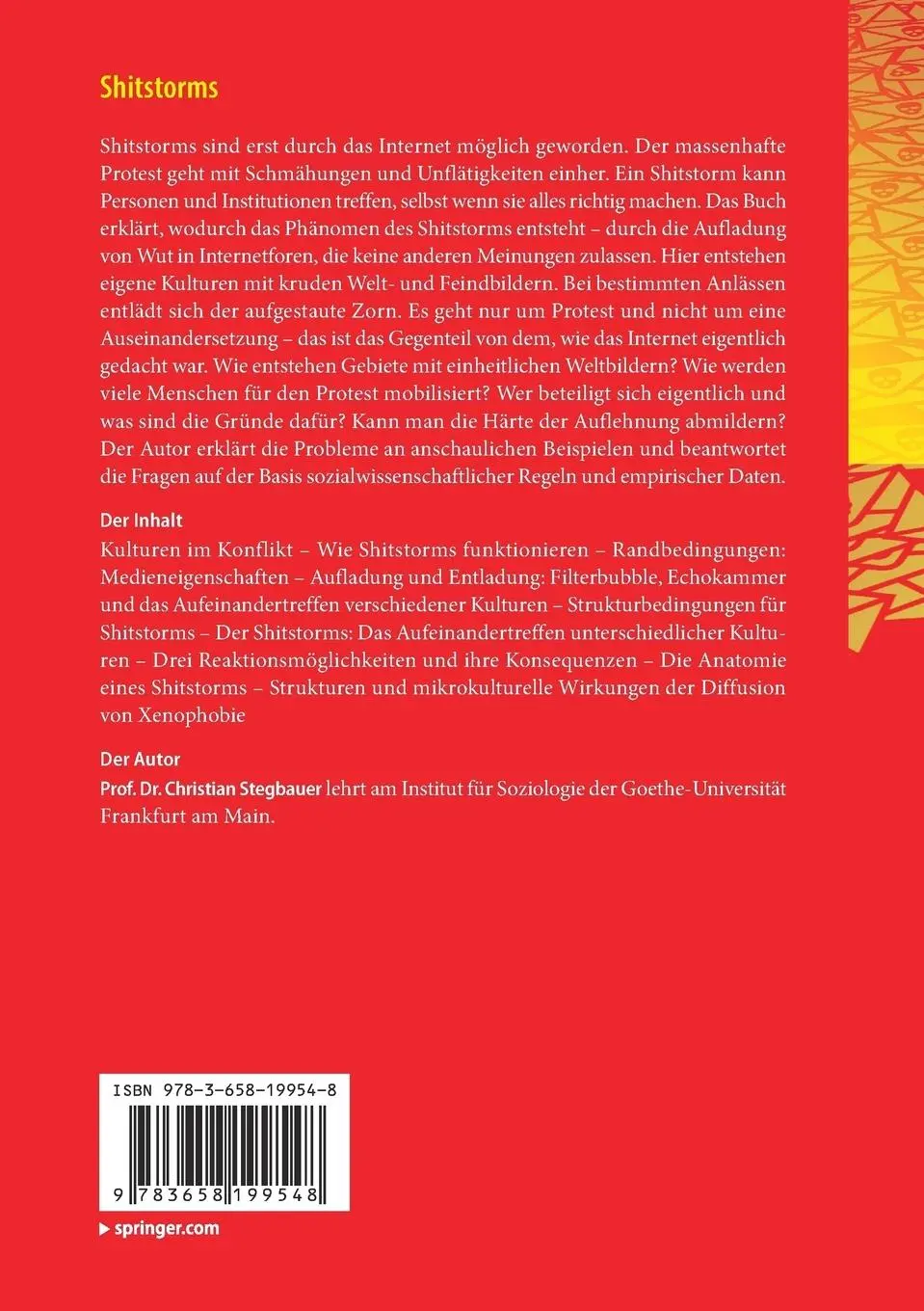 Rückseite: 9783658199548 | Shitstorms | Der Zusammenprall digitaler Kulturen | Stegbauer | Buch