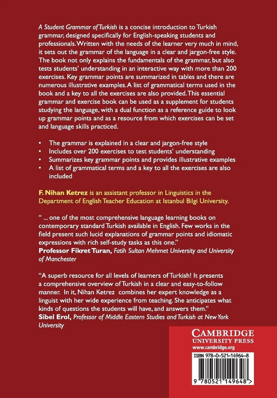 Rückseite: 9780521149648 | A Student Grammar of Turkish | F. Nihan Ketrez | Taschenbuch | 2017