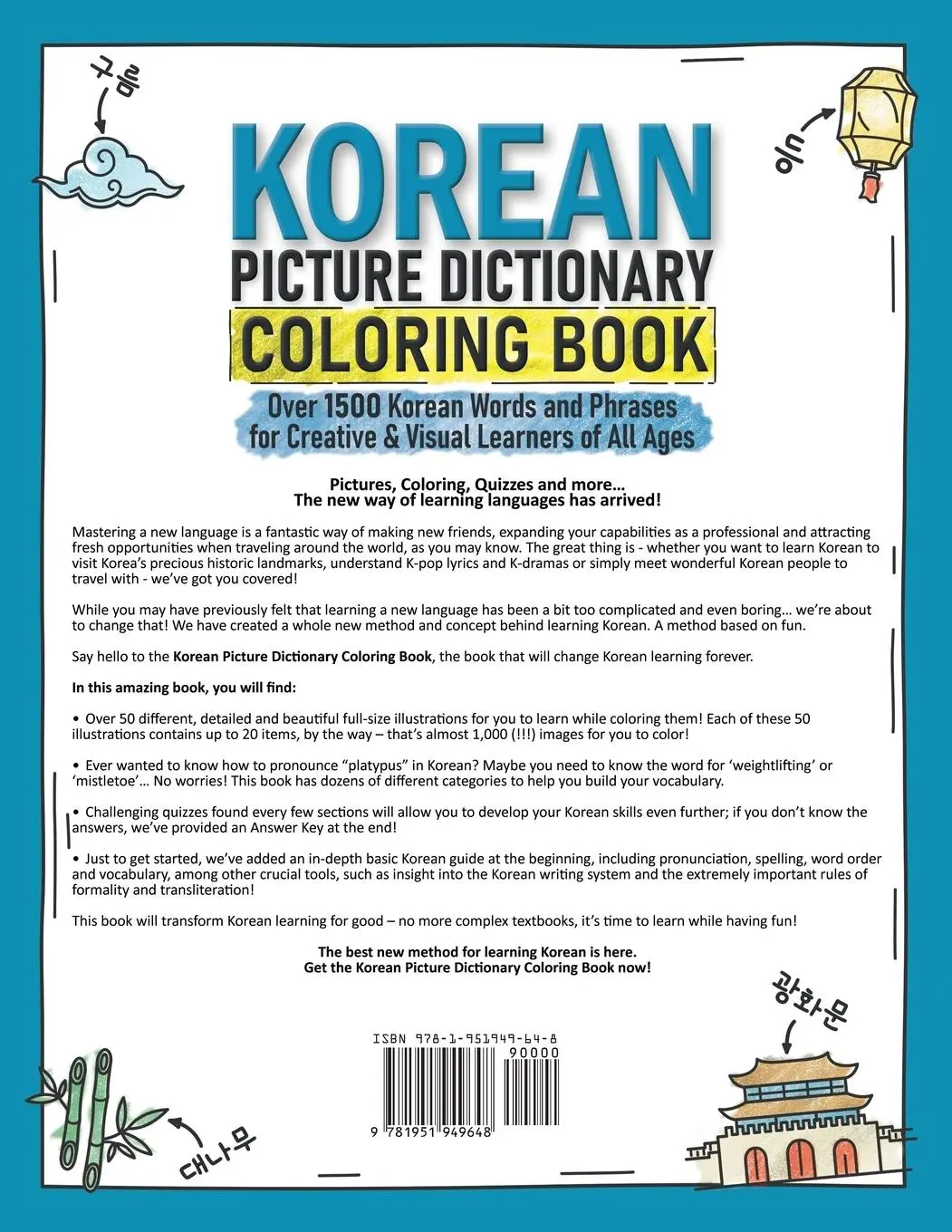 Rückseite: 9781951949648 | Korean Picture Dictionary Coloring Book | Lingo Mastery | Taschenbuch